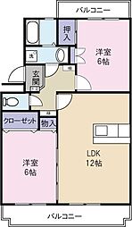 初生パークハイツ 2LDKの間取図画像