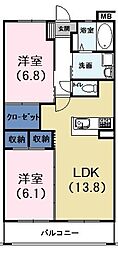 シーズンス 2LDKの間取図画像