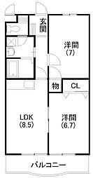 ハミング白木 2LDKの間取図画像