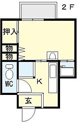 ミノリアパート 2階1Kの間取り