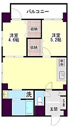 ライオンズマンション四天王寺 2DKの間取図画像