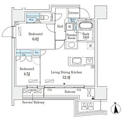 STANDZ四天王寺前夕陽丘 2LDKの間取図画像