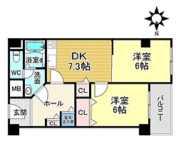 メロディーハイム清水谷 2DKの間取図画像