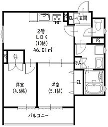 クリエオーレ初芝 2LDKの間取図画像