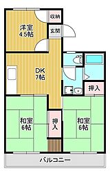 ガーデンハイツ置田1 3DKの間取図画像