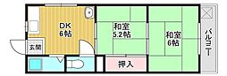 ブルースカイハイツB棟 2DKの間取図画像