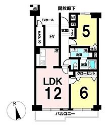 グリーンプラザ川口1号棟 2LDKの間取図画像