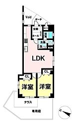 青木町ハイツ2号棟 2LDKの間取図画像