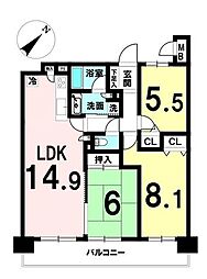 コスモ川口朝日町 2SLDKの間取図画像