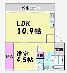 ビレッジハウス鳴滝7号棟 1LDKの間取図画像