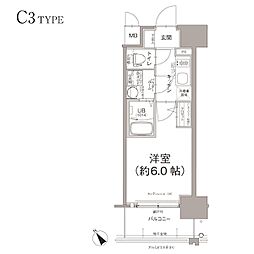 エスリード大阪デュアルゲート 1Kの間取図画像