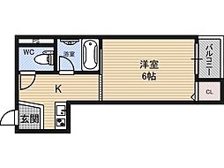リバティー都島 1Kの間取図画像