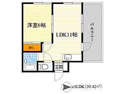 東洋プラザしろきた 1LDKの間取図画像