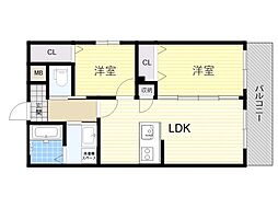 グランイニシオ都島 2LDKの間取図画像