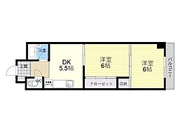 マンション津村 2DKの間取図画像