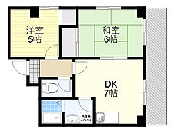 都島リバーサイド 2DKの間取図画像
