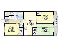 レジョンドール鶴見緑地 3DKの間取図画像