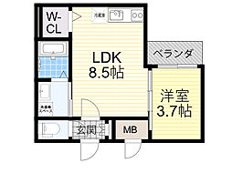 Fasecia城北公園通 1LDKの間取図画像