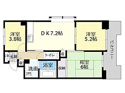 アルテハイム城北1号棟 3DKの間取図画像