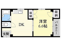 鶴見ベルダァー1番館 1LDKの間取図画像