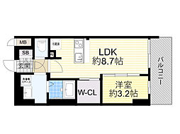 プレサンス桜ノ宮イーサリアル 1LDKの間取図画像