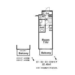 エスリード京橋グランテラス 1Kの間取図画像