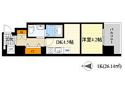 レジュールアッシュ京橋クロス2 1DKの間取図画像
