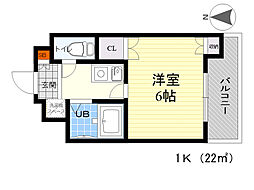 エルプラド楠風 1Kの間取図画像
