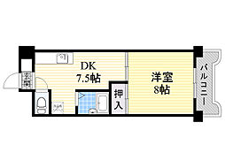 鶴見緑地ハイツ2番館 1DKの間取図画像