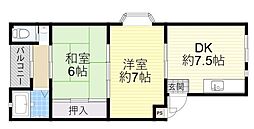 木村マンション 2DKの間取図画像