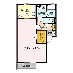 フォンティーヌA 1Kの間取図画像