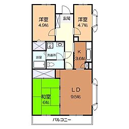 リバー矢羽根 3LDKの間取図画像