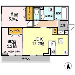 ラフター 2LDKの間取図画像