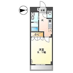 パラシオン平塚 1Kの間取図画像