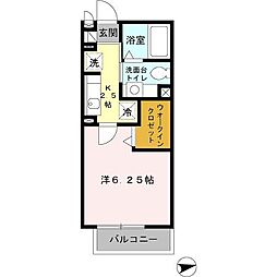 グランモア柳川B 1Kの間取図画像