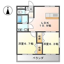 ノーブルヒル 2LDKの間取図画像