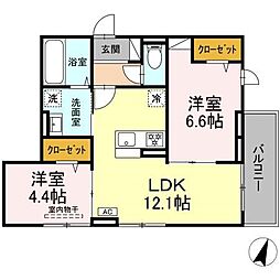 イーリスコート大和中央 2LDKの間取図画像