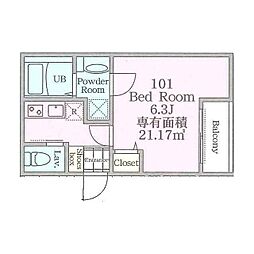 エクレール中央林間2 1Kの間取図画像