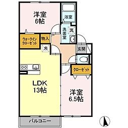 サウスウィンド 2LDKの間取図画像