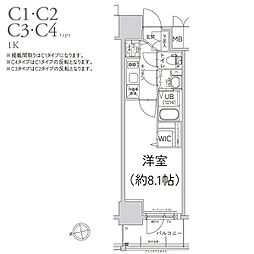 エスリード今池ルミナス 1Kの間取図画像
