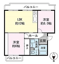 ヴィラ長者町 2LDKの間取図画像