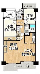 シャルマンコーポぜぜB棟 3LDKの間取図画像