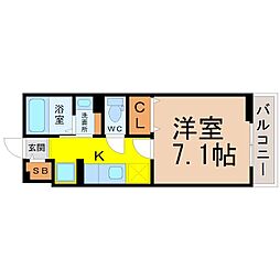 サンエスケーイワタ1棟 1Kの間取図画像