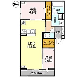 小山市城東6丁目アパート 2LDKの間取図画像