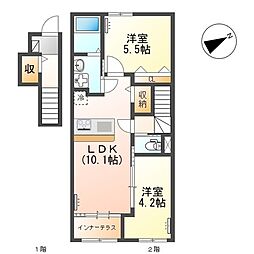 ルフト ヒュッゲ(Luft Hugge) 2LDKの間取図画像
