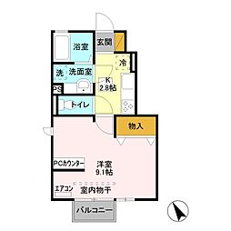 サンマリンエイト 1Kの間取図画像