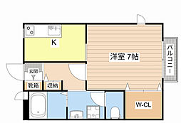 大平ピアハウス 1Kの間取図画像