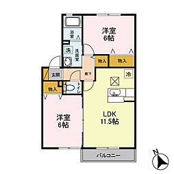 K・フルールD 2LDKの間取図画像