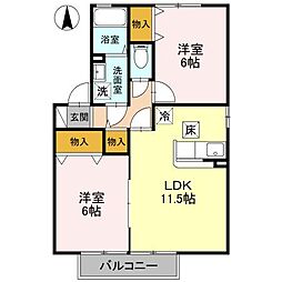 ウィルモアガーデンE 2LDKの間取図画像