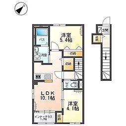 小山市大字粟宮アパート 2LDKの間取図画像